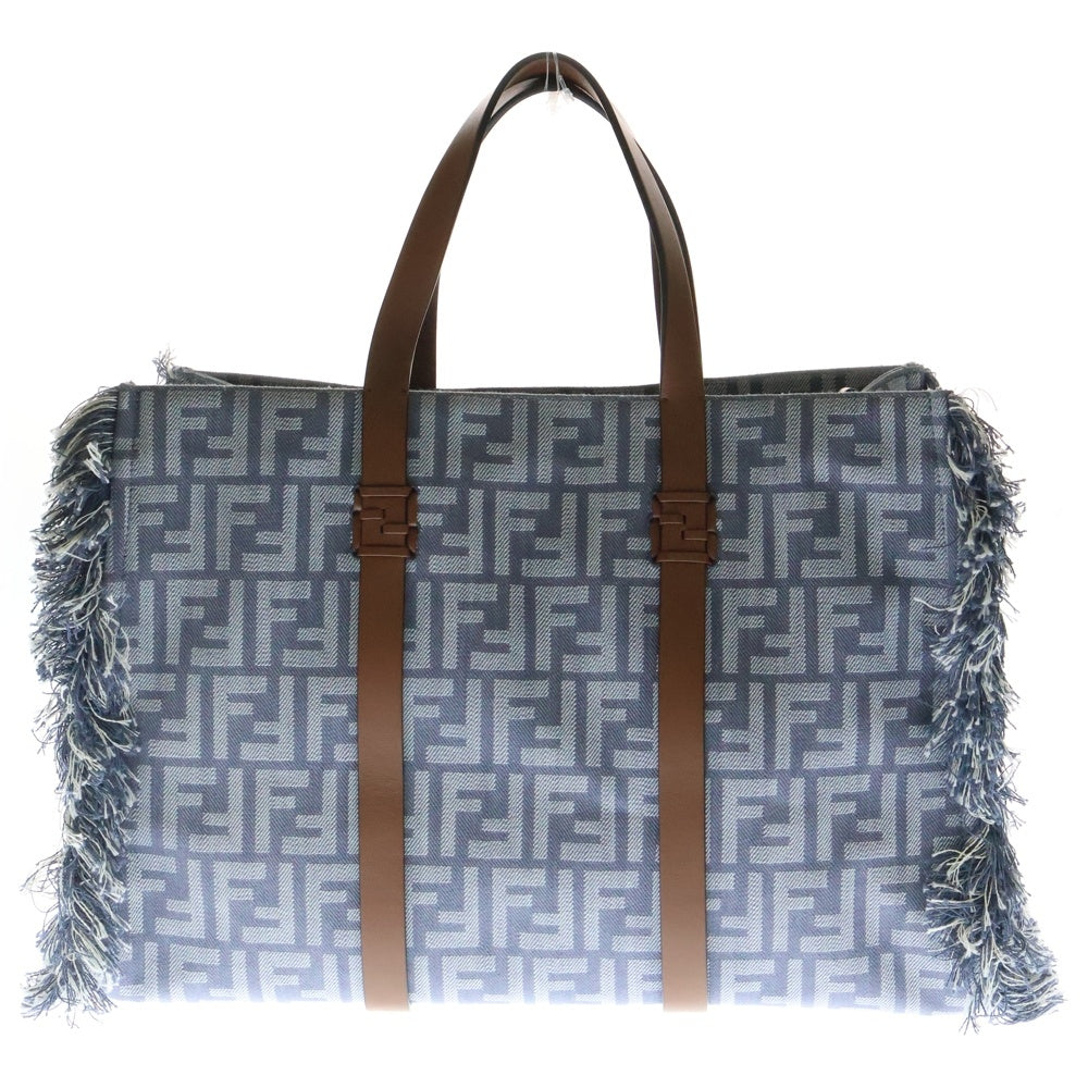 FENDI(フェンディ) ズッカ 2WAY FFジャガード フリンジ付サマートートバッグ ショルダーバッグ ブルー レディース 8BH435AUT4F1SXQ