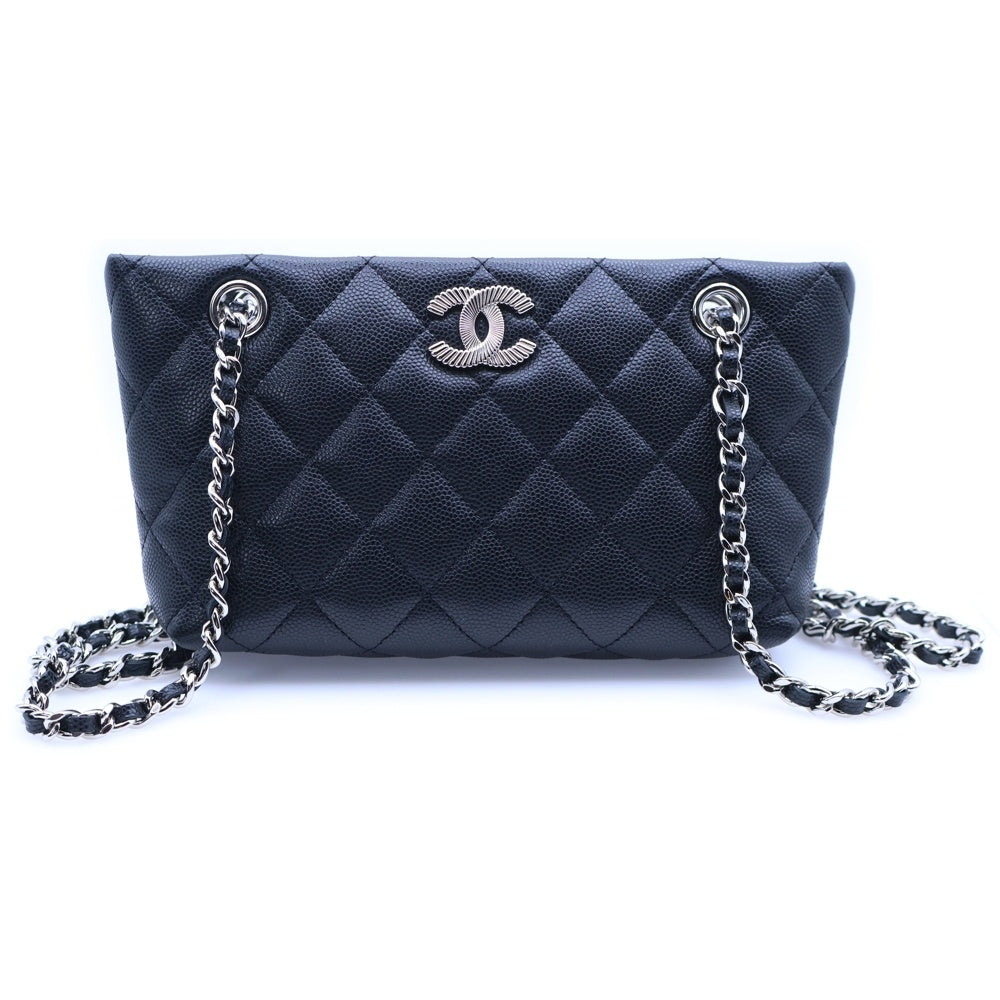 CHANEL(シャネル) ココマーク マトラッセ キャビアスキン チェーン クラッチバッグ ブラック シルバー金具 AP4417