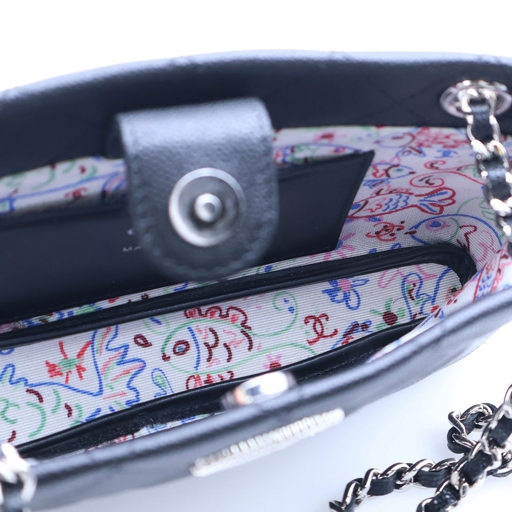 CHANEL(シャネル) ココマーク マトラッセ キャビアスキン チェーン クラッチバッグ ブラック シルバー金具 AP4417
