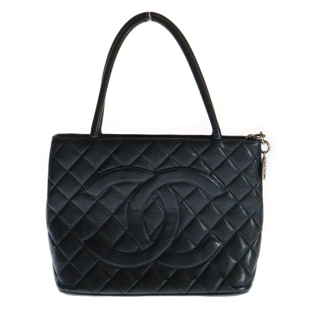 美品 シャネル CHANEL 復刻トート キャビアスキン コールドチャーム CHANEL(シャネル) 復刻トート ブラック キャビアスキン シルバー