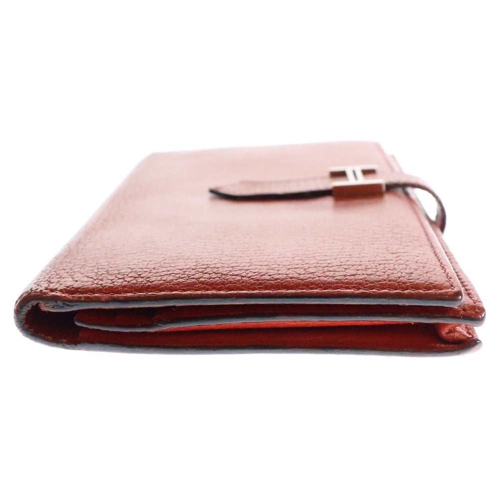 HERMES(エルメス) ベアンスフレ シェーブル ロングウォレット カードケース 長財布 レッド シルバー金具 レザー □J刻印
