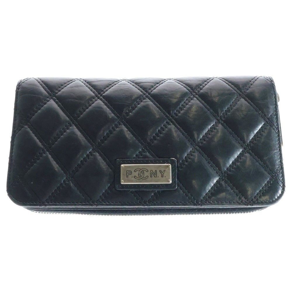 CHANEL(シャネル) PCYN ココマーク マトラッセ ラウンドファスナー長財布 ロングウォレット カードケース ブラック シルバー金具 ラムスキン