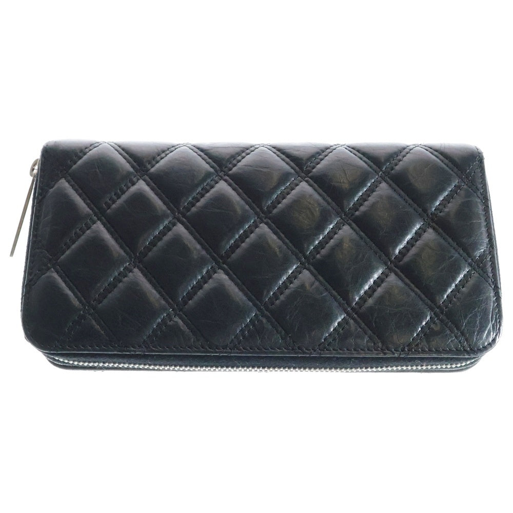 CHANEL(シャネル) PCYN ココマーク マトラッセ ラウンドファスナー長財布 ロングウォレット カードケース ブラック シルバー金具 ラムスキン
