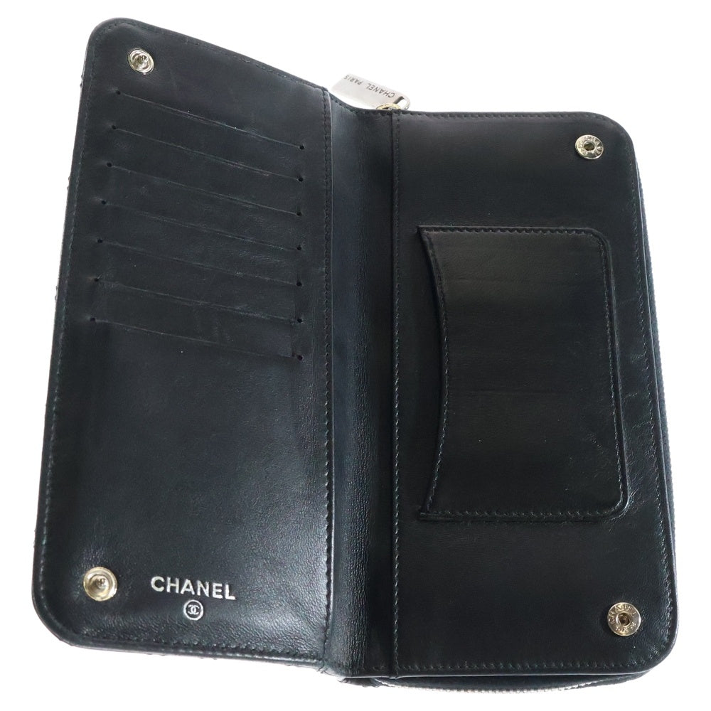 CHANEL(シャネル) PCYN ココマーク マトラッセ ラウンドファスナー長財布 ロングウォレット カードケース ブラック シルバー金具 ラムスキン