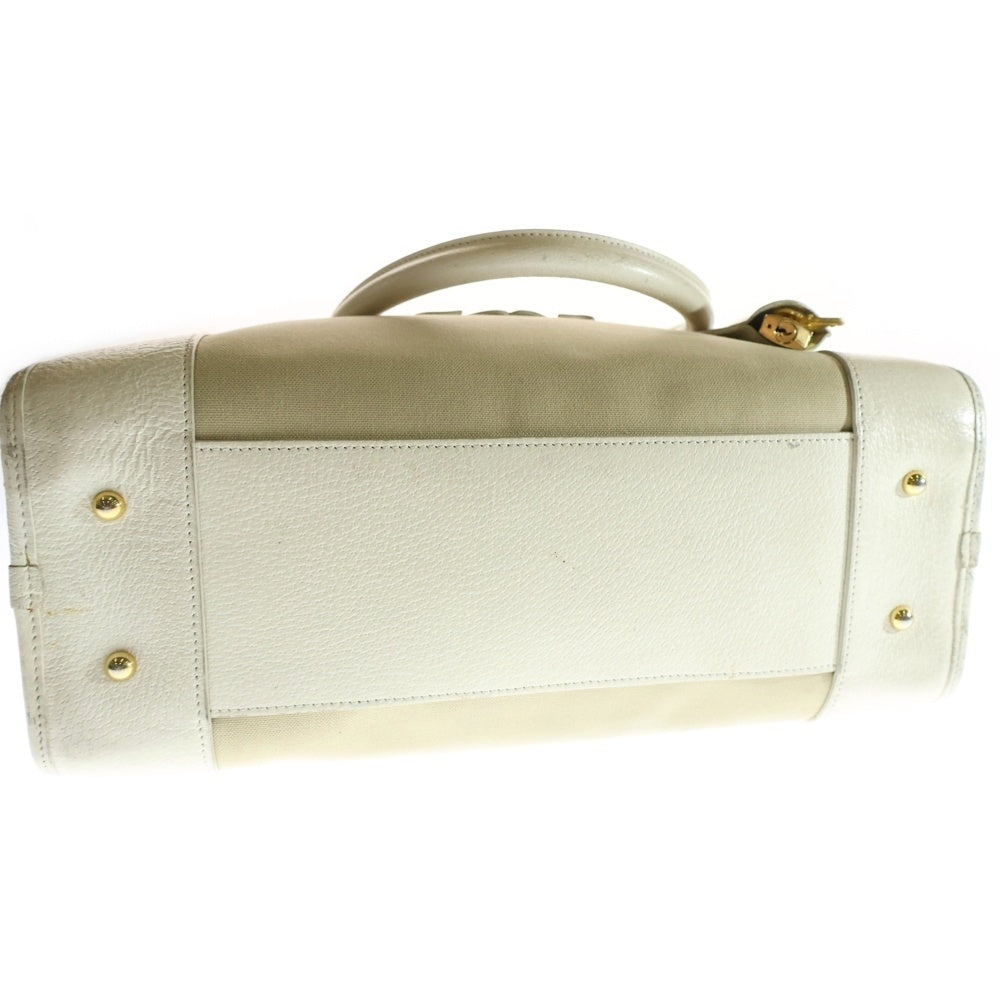 LOEWE(ロエベ) アマソナ アナグラム レザーロゴパッチ キャンバス ハンド ショルダー トートバッグ ベージュ/ホワイト