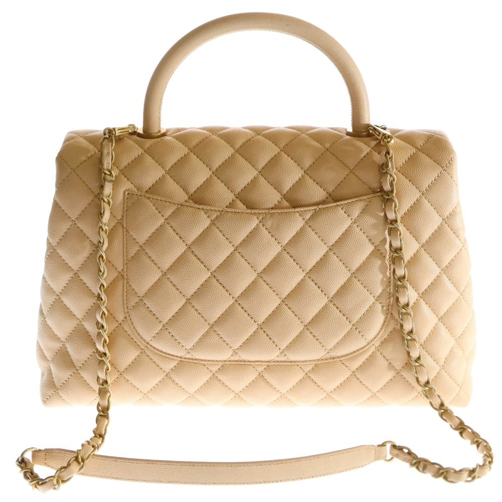 CHANEL(シャネル) ココハンドル32 ココマーク キャビアスキン レザー トップハンドル 2WAY ハンド ショルダーバッグ ゴールド金具 ベージュ 23番台
