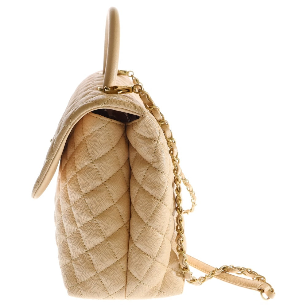 CHANEL(シャネル) ココハンドル32 ココマーク キャビアスキン レザー トップハンドル 2WAY ハンド ショルダーバッグ ゴールド金具 ベージュ 23番台