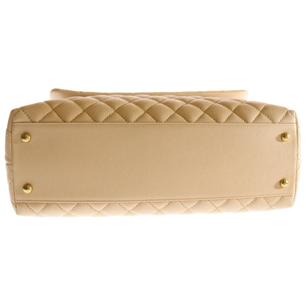 CHANEL(シャネル) ココハンドル32 ココマーク キャビアスキン レザー トップハンドル 2WAY ハンド ショルダーバッグ ゴールド金具 ベージュ 23番台