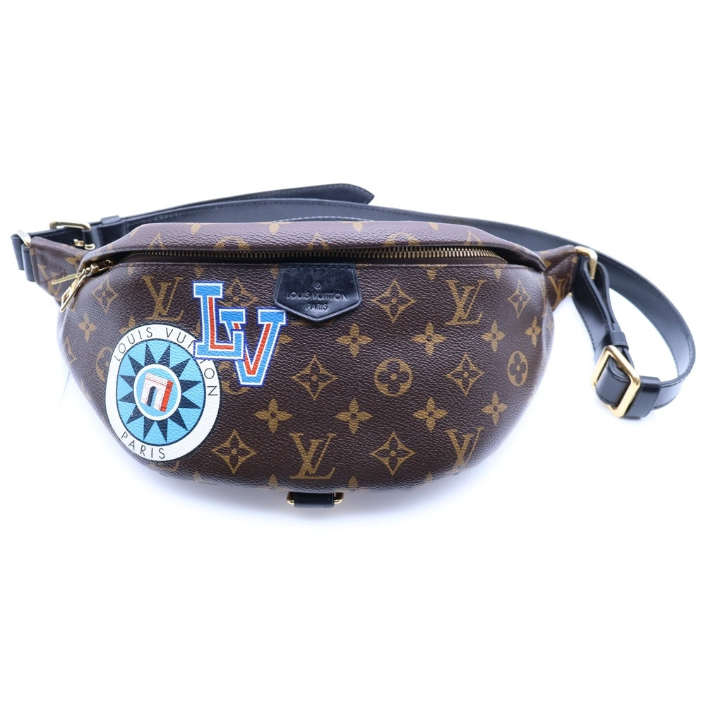 LOUIS VUITTON(ルイヴィトン) マイLV ワールドツアー バムバッグ モノグラム PARIS LVロゴプリント PVC レザー ショルダー ボディバッグ ゴールド金具 ブラウン/ブラック P01127