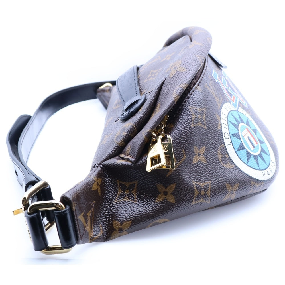 LOUIS VUITTON(ルイヴィトン) マイLV ワールドツアー バムバッグ モノグラム PARIS LVロゴプリント PVC レザー ショルダー ボディバッグ ゴールド金具 ブラウン/ブラック P01127
