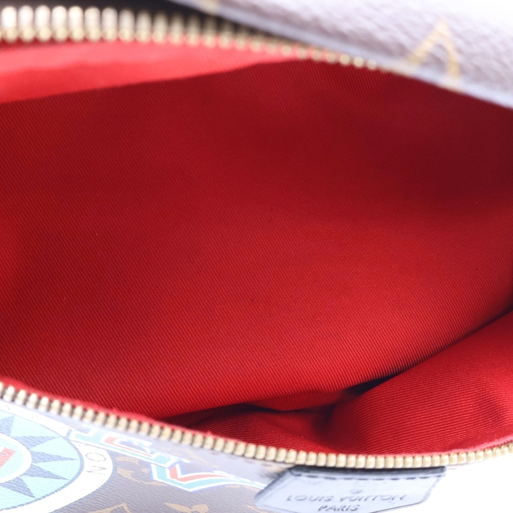 LOUIS VUITTON(ルイヴィトン) マイLV ワールドツアー バムバッグ モノグラム PARIS LVロゴプリント PVC レザー ショルダー ボディバッグ ゴールド金具 ブラウン/ブラック P01127