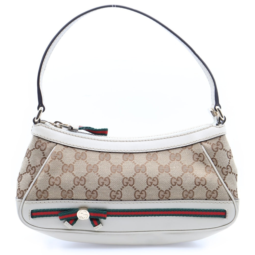 GUCCI(グッチ) GGキャンバス ハンドバッグ ワンショルダーバッグ ミニバッグ ホワイト×ベージュ ゴールド金具 キャンバス×レザー 269893