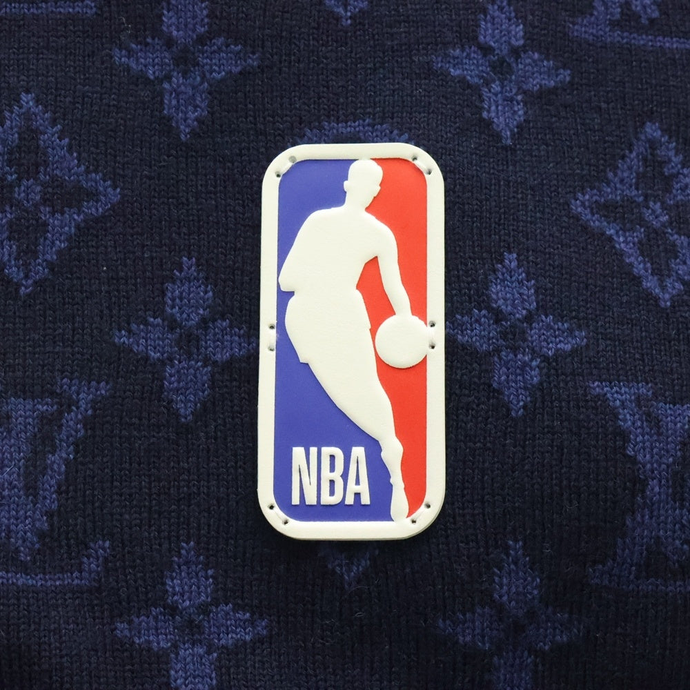 LOUIS VUITTON(ルイヴィトン) 21AW ×NBA エシャルプ モノグラム ロゴ レザーパッチ ウール フリンジマフラー ネイビー MP3033