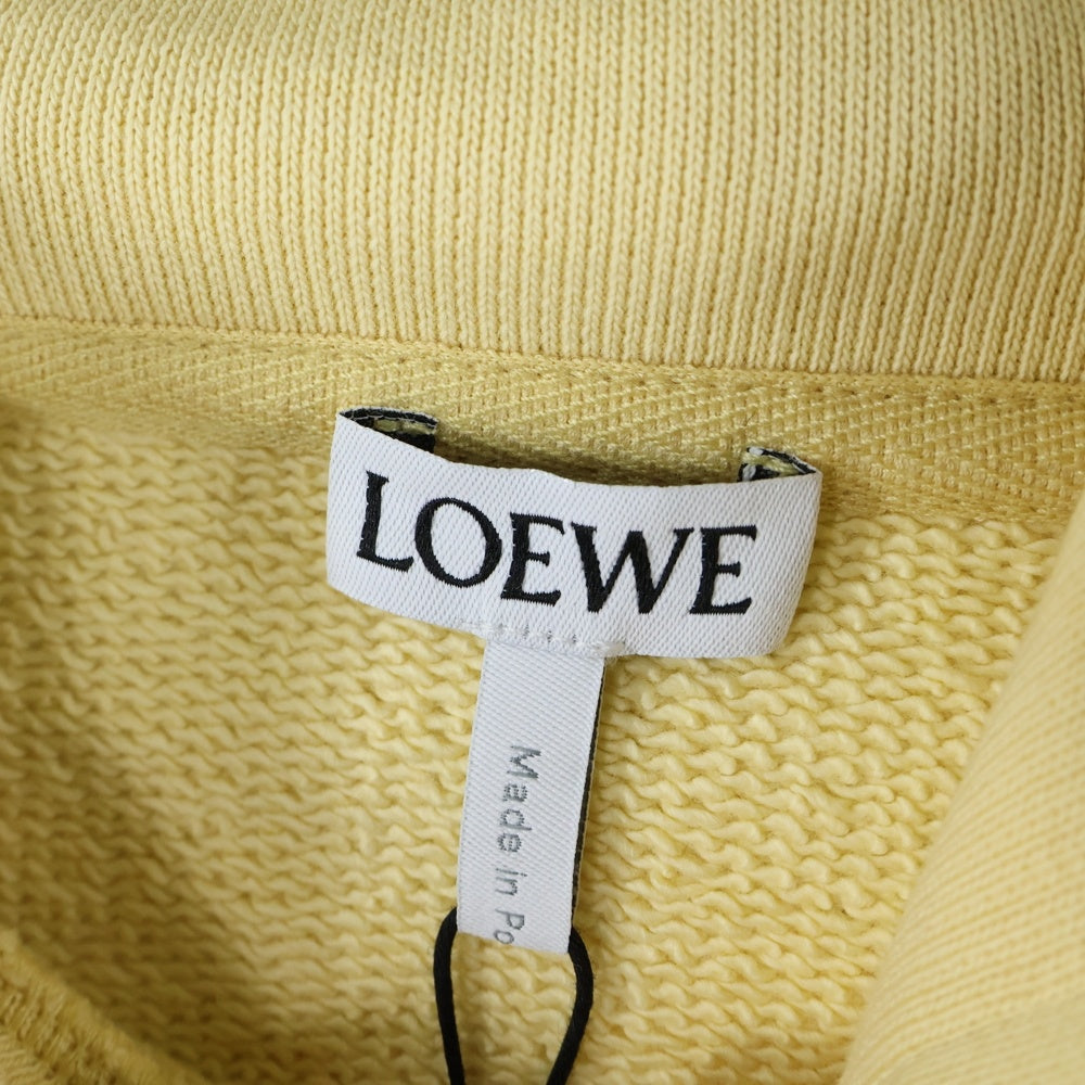 LOEWE(ロエベ) アナグラム レザーロゴパッチ クロップド ショート丈 プルオーバースウェットパーカー フーディー イエロー レディース S359Y25X41