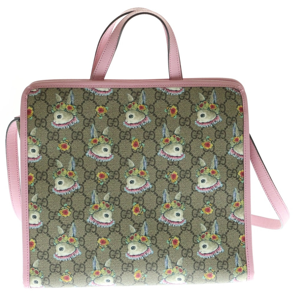GUCCI(グッチ) GGスプリーム ヒグチユウコ チルドレンズ 2wayハンドバッグ ショルダーバッグ トートバッグ ベージュ×ピンク レザー×PVC シルバー金具