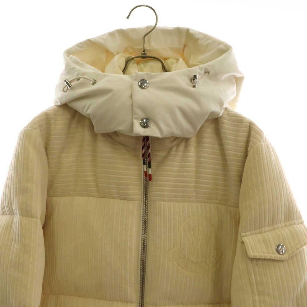 MONCLER(モンクレール) 20AW BAIKAL バイカル ロゴ刺繍 コーデュロイ キャンバス フーデッド ジップアップ ダウンジャケット ベージュ/ホワイト F20921A52110 V0145
