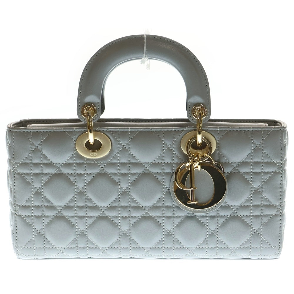Christian Dior(クリスチャンディオール) Lady D-Joy Small レディDジョイ スモール カナージュ ラムスキン 2WAY チャーム付レザーショルダーバッグ ハンドバッグ グレー レディース