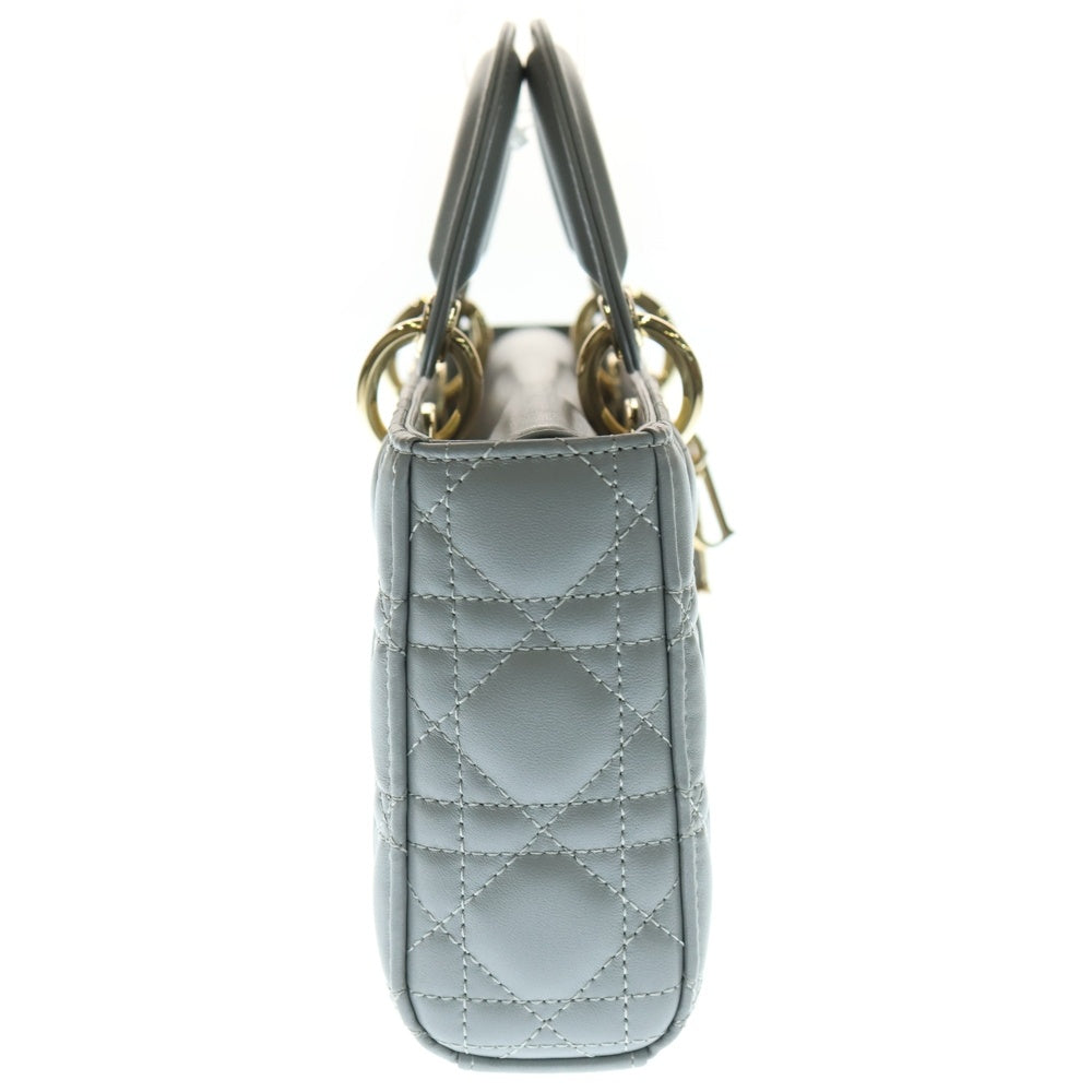 Christian Dior(クリスチャンディオール) Lady D-Joy Small レディDジョイ スモール カナージュ ラムスキン 2WAY チャーム付レザーショルダーバッグ ハンドバッグ グレー レディース