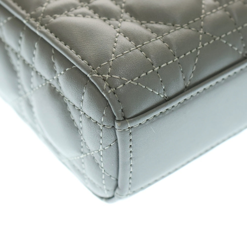 Christian Dior(クリスチャンディオール) Lady D-Joy Small レディDジョイ スモール カナージュ ラムスキン 2WAY チャーム付レザーショルダーバッグ ハンドバッグ グレー レディース