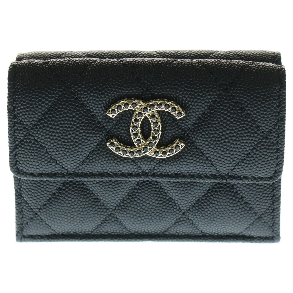 CHANEL(シャネル) ココマーク キャビアスキン スモールフラップ ウォレット 三つ折り財布 ブラック AP3397