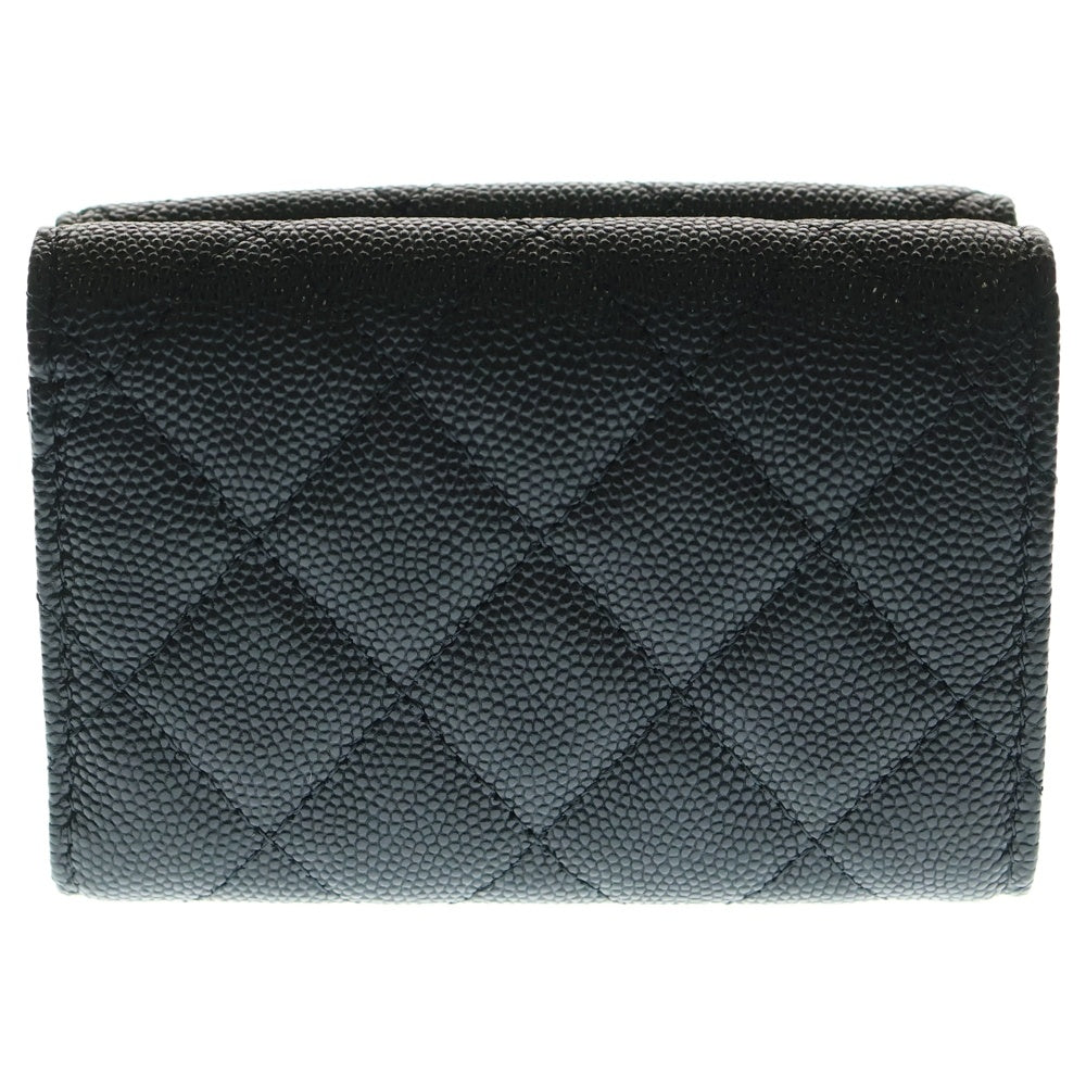 CHANEL(シャネル) ココマーク キャビアスキン スモールフラップ ウォレット 三つ折り財布 ブラック AP3397