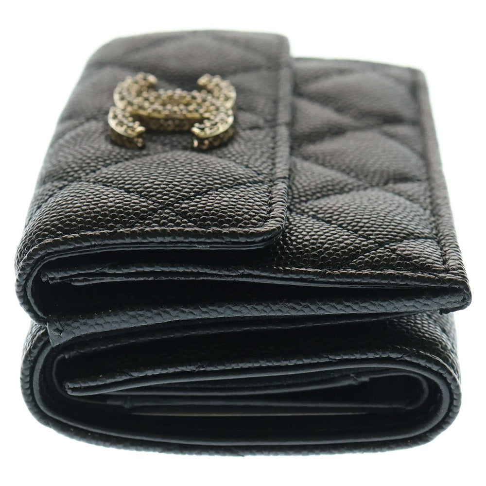 CHANEL(シャネル) ココマーク キャビアスキン スモールフラップ ウォレット 三つ折り財布 ブラック AP3397