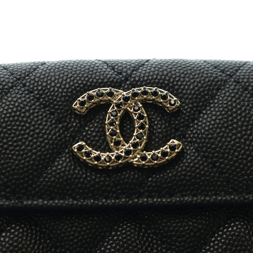 CHANEL(シャネル) ココマーク キャビアスキン スモールフラップ ウォレット 三つ折り財布 ブラック AP3397