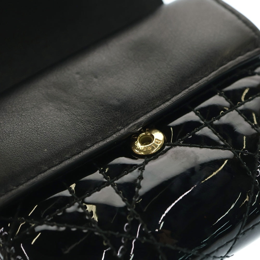 Christian Dior(クリスチャンディオール) ロータスウォレット コンパクトウォレット 三つ折り財布 コインケース ブラック ゴールド金具 カナージュ パテント