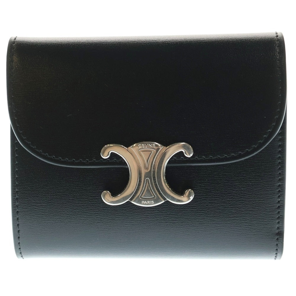 CELINE(セリーヌ) トリオンフ スモールフラップウォレット カーフスキン レザー二つ折り財布 ブラック