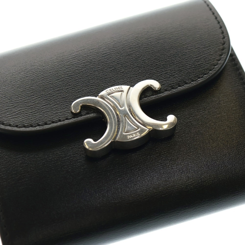 CELINE(セリーヌ) トリオンフ スモールフラップウォレット カーフスキン レザー二つ折り財布 ブラック