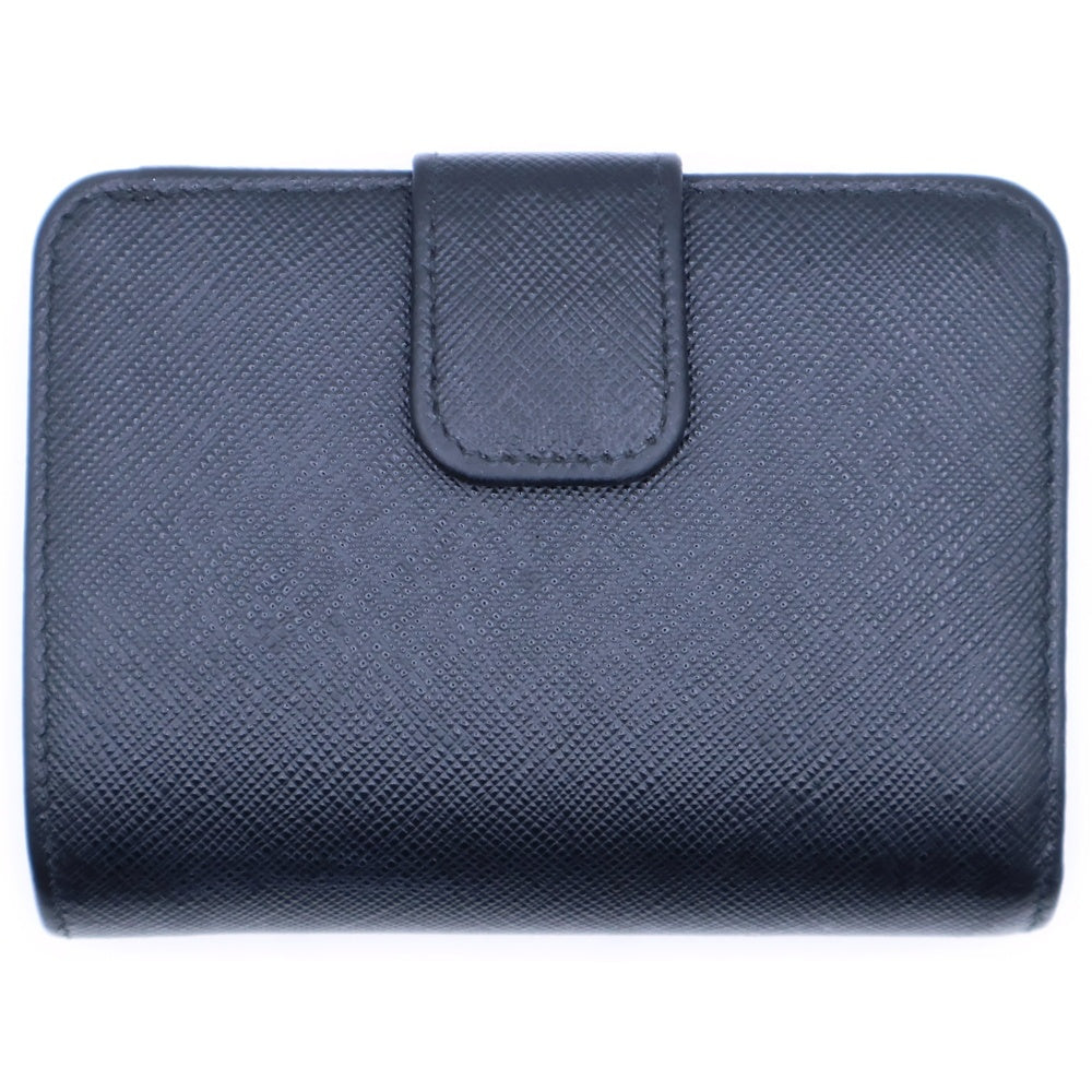 PRADA(プラダ) サフィアーノ ロゴ レザーコンパクトウォレット 二つ折り財布 ブラック/ゴールド GD金具 1ML018