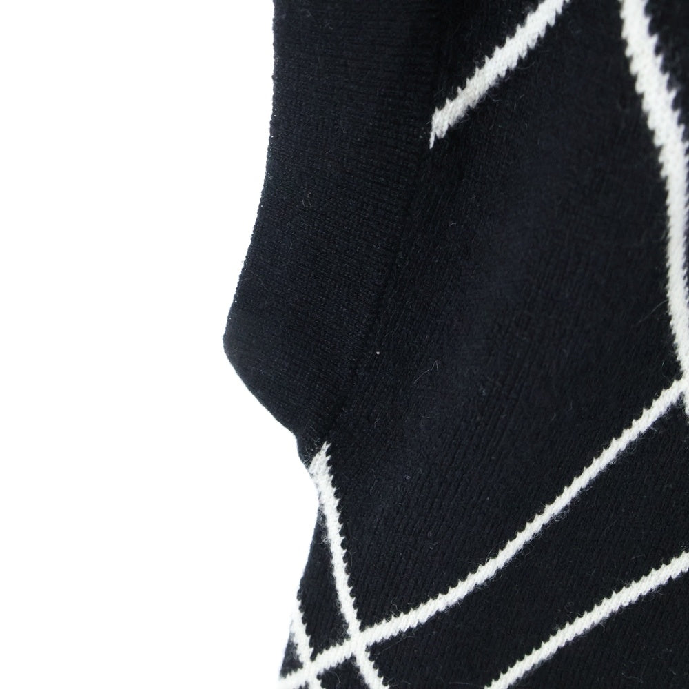 HERMES(エルメス) 22SS H Rond ロンド チェック総柄ジャガード カシミヤ クルーネック ノースリーブ ニット ミディアム ワンピース ブラック レディース 2E2513DT