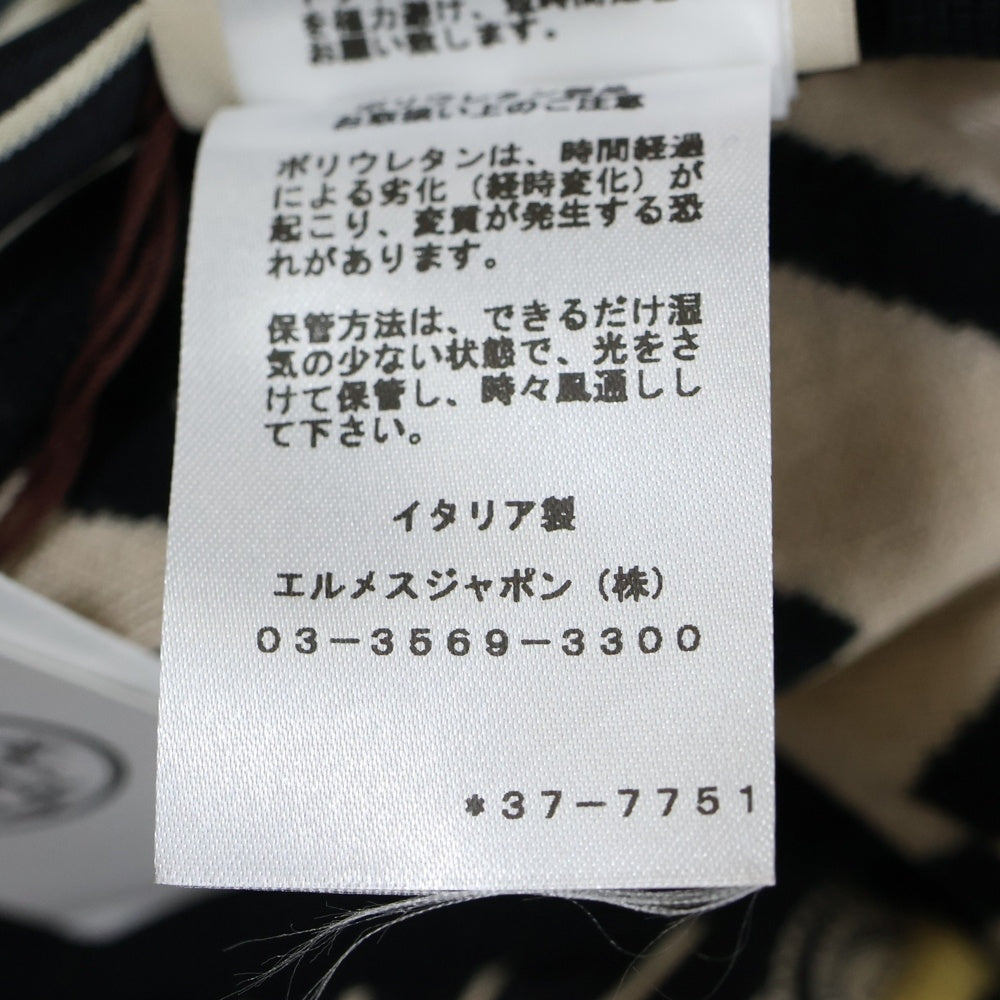 HERMES(エルメス) 23AW 総柄プリント シルク スカーフ切り替え クルーネック 半袖ニット セーター ブラック レディース 3H2830D9