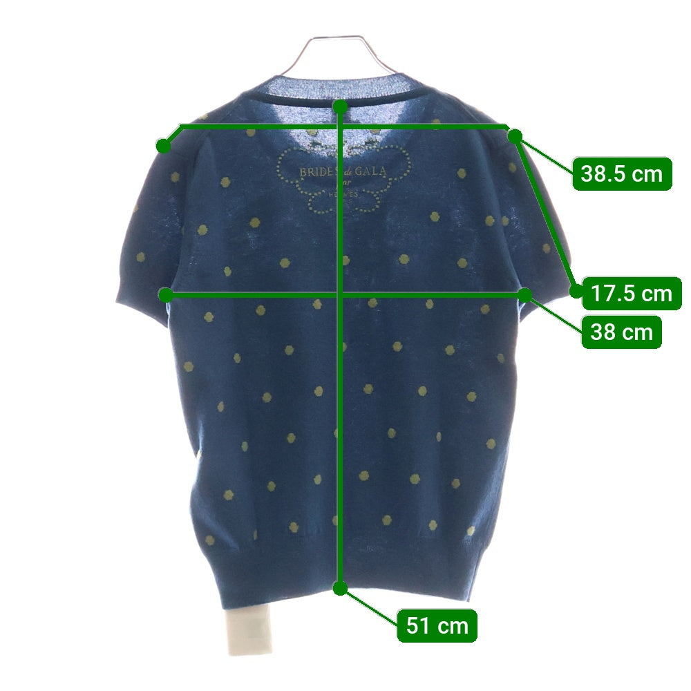 HERMES(エルメス) 23SS BRIDES de GALA ブリッド ドゥ ガラ ドット柄 ジャガード カシミヤ クルーネック 半袖ニット セーター ブルー レディース 3E2623D8