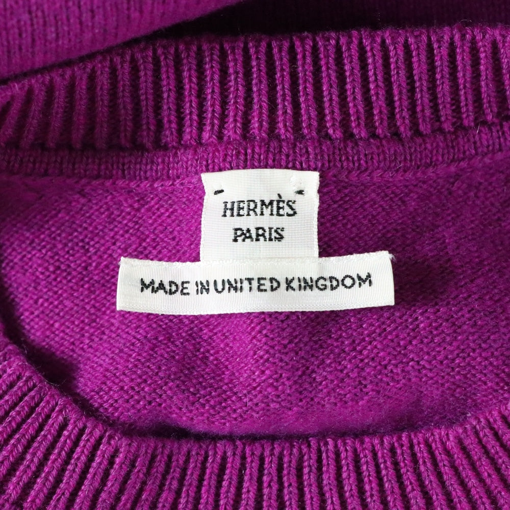 HERMES(エルメス) セリエ ロゴプレート カシミヤ クルーネック 半袖ニット セーター パープル レディース 3E2603D1