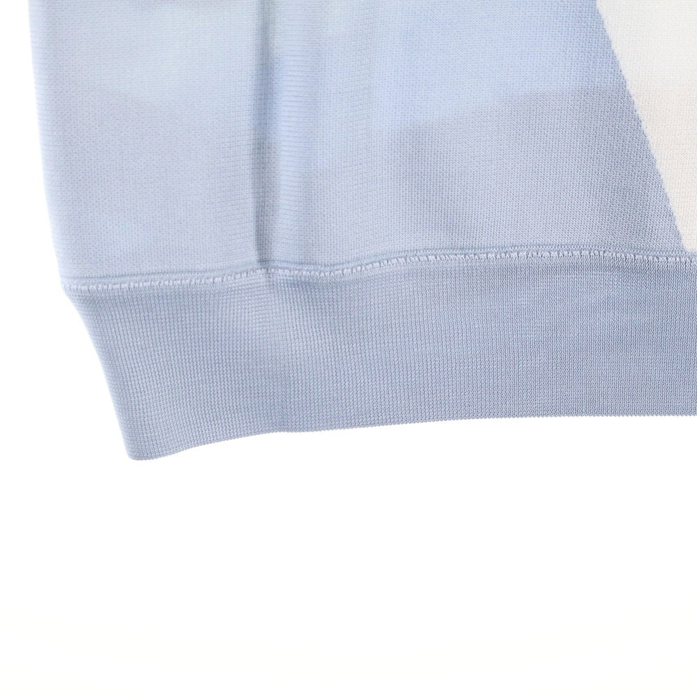 HERMES(エルメス) 総柄プリント シルク スカーフ 切り替え クルーネック 半袖ニット セーター ライトブルー/ベージュ レディース 3H2824DJ