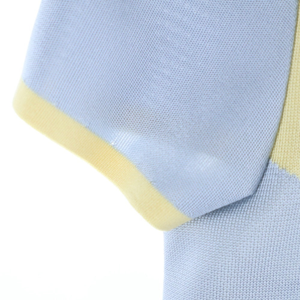 HERMES(エルメス) 総柄プリント シルク スカーフ 切り替え クルーネック 半袖ニット セーター ライトブルー/ベージュ レディース 3H2824DJ