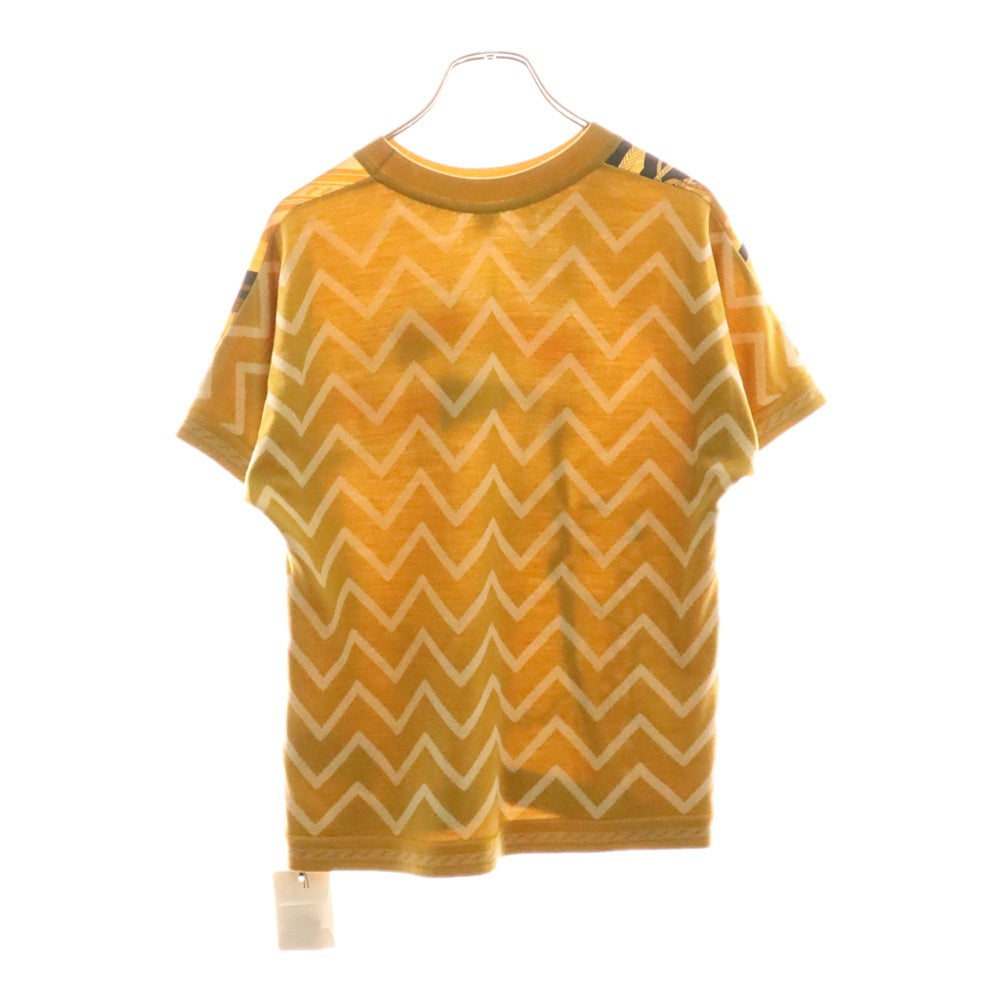 HERMES(エルメス) 23AW 総柄プリント シルク切り替え ウール クルーネック 半袖ニット セーター ベージュ レディース 3H2830D9