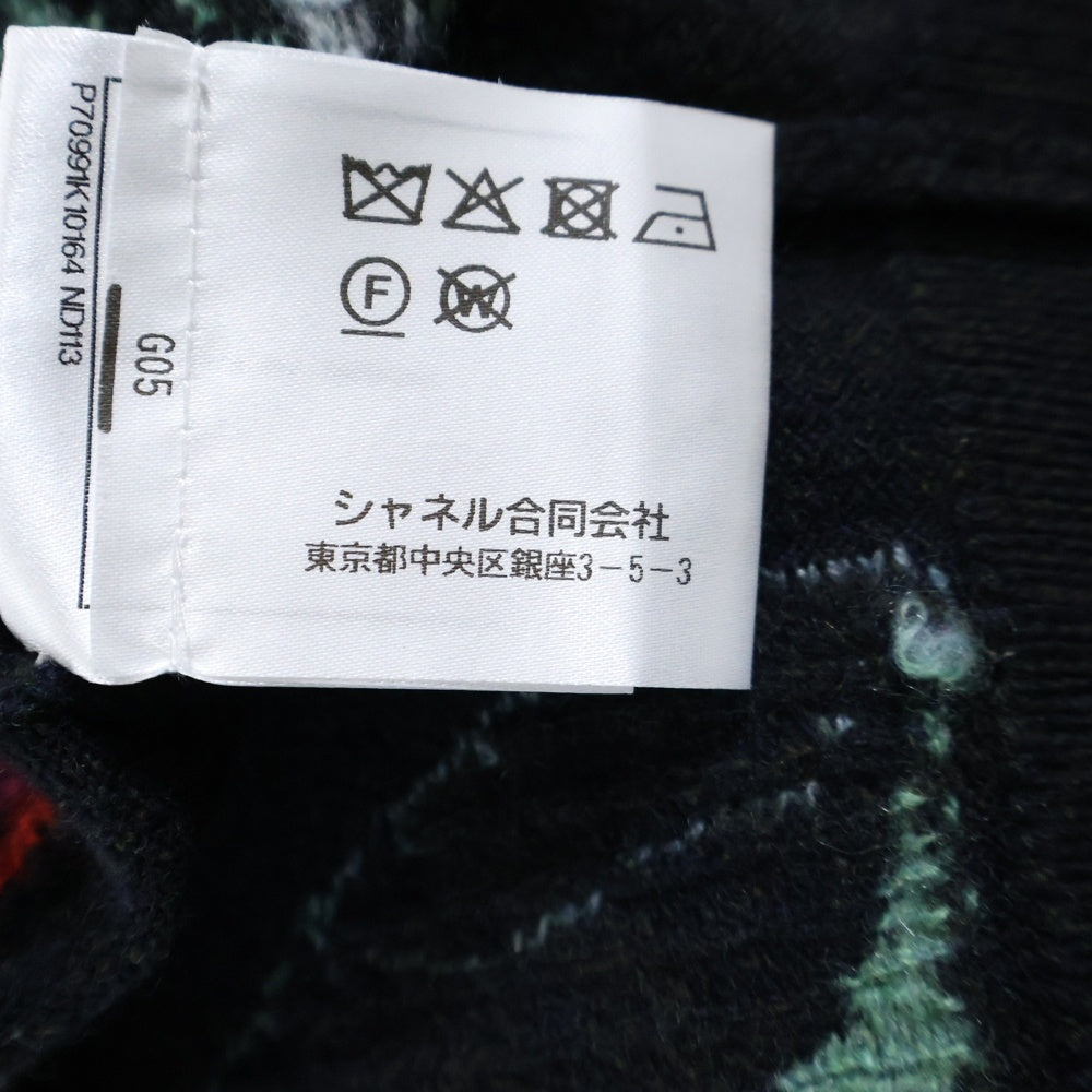 CHANEL(シャネル) ココマーク ロゴプレート フラワー総柄ジャガード カシミヤ クルーネック ロングスリーブ 長袖ニット セーター ブラック P70991K10164