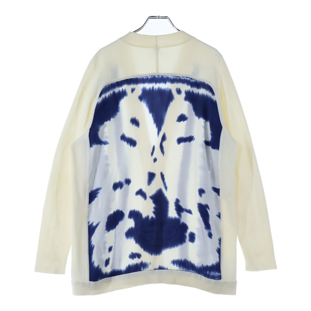 HERMES(エルメス) 総柄プリント シルク スカーフ ニット切り替え カーディガン ホワイト/ブルー レディース