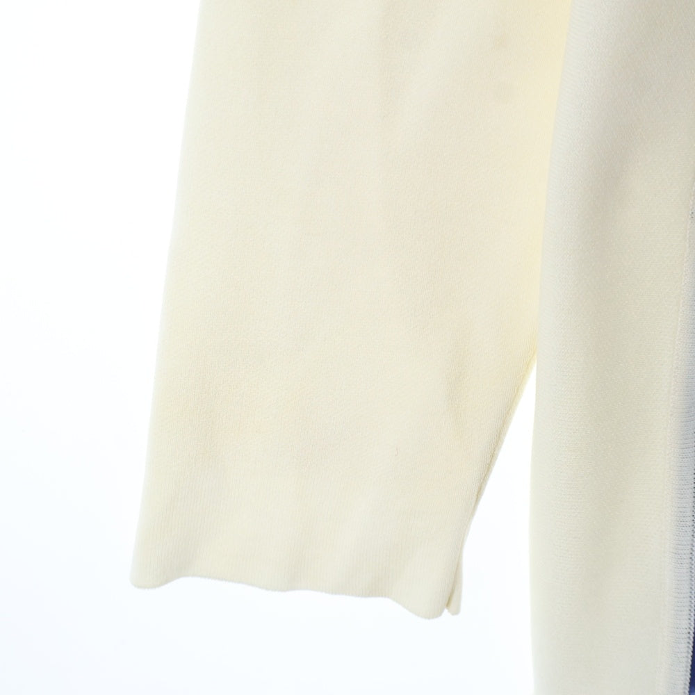 HERMES(エルメス) 総柄プリント シルク スカーフ ニット切り替え カーディガン ホワイト/ブルー レディース