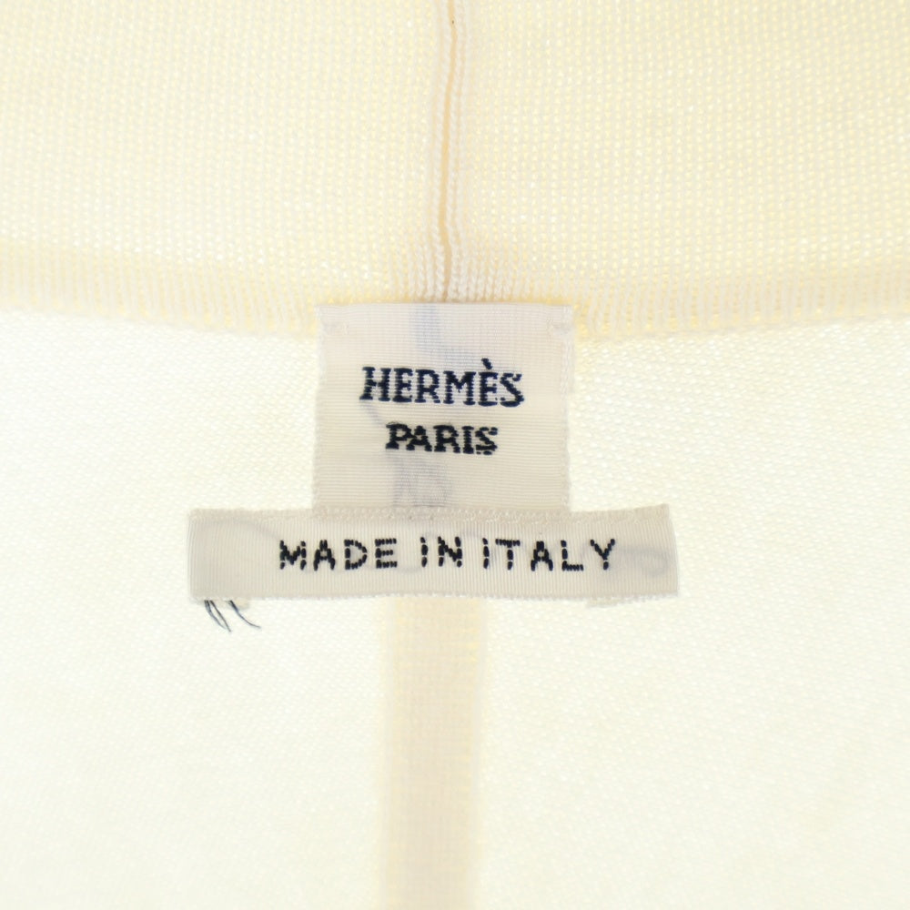 HERMES(エルメス) 総柄プリント シルク スカーフ ニット切り替え カーディガン ホワイト/ブルー レディース