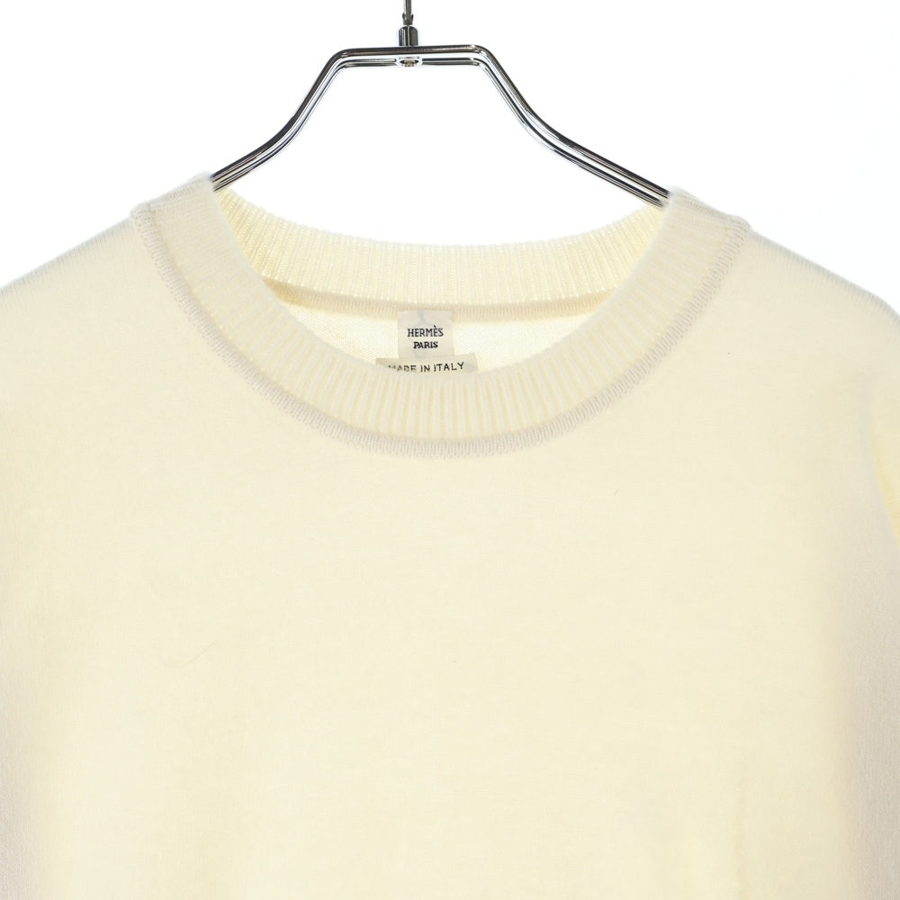 HERMES(エルメス) ペイズリー バンダナ柄 シルク スカーフ 切り替え ニット クルーネック ロングスリーブ 長袖ロング フレア ワンピース ベージュ レディース