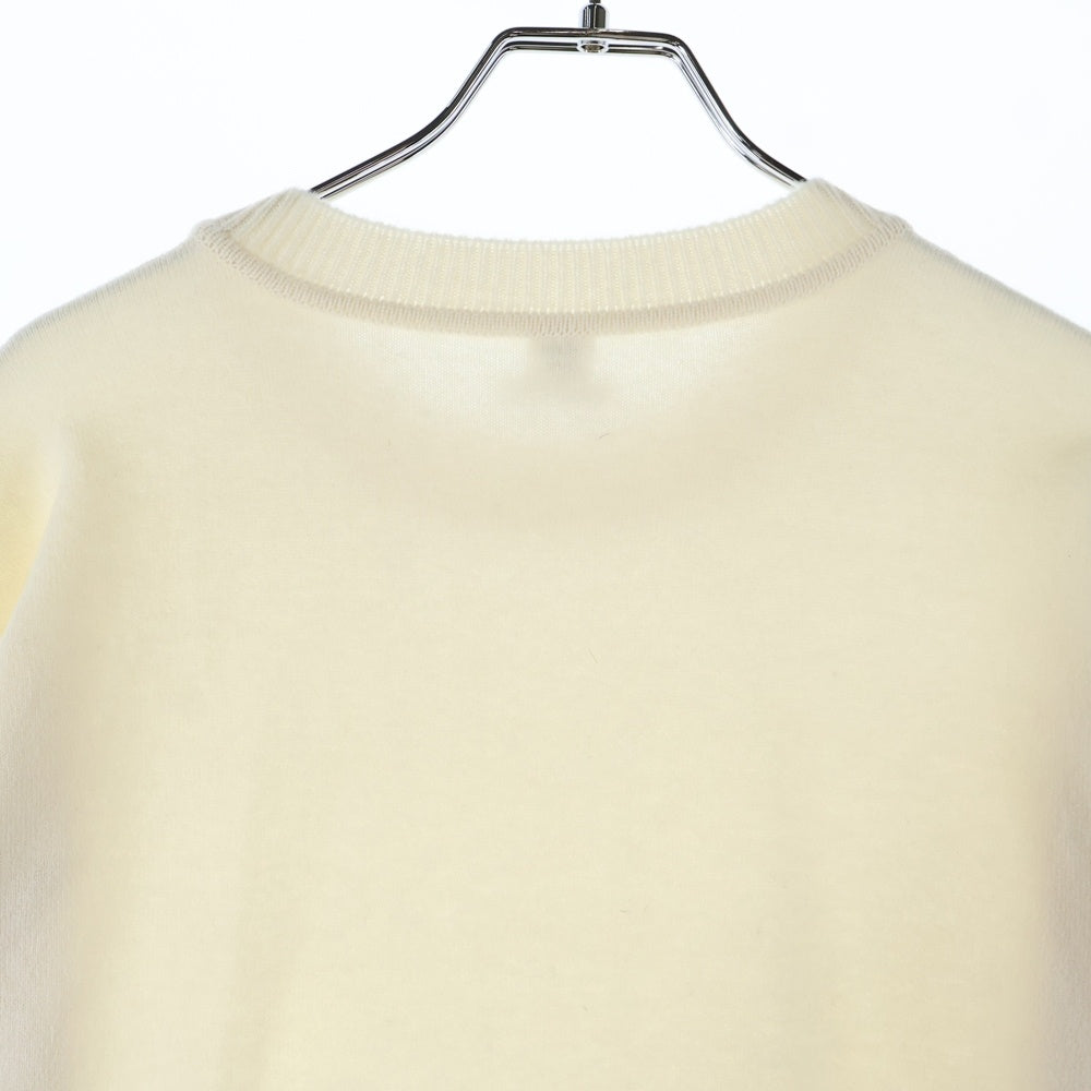 HERMES(エルメス) ペイズリー バンダナ柄 シルク スカーフ 切り替え ニット クルーネック ロングスリーブ 長袖ロング フレア ワンピース ベージュ レディース