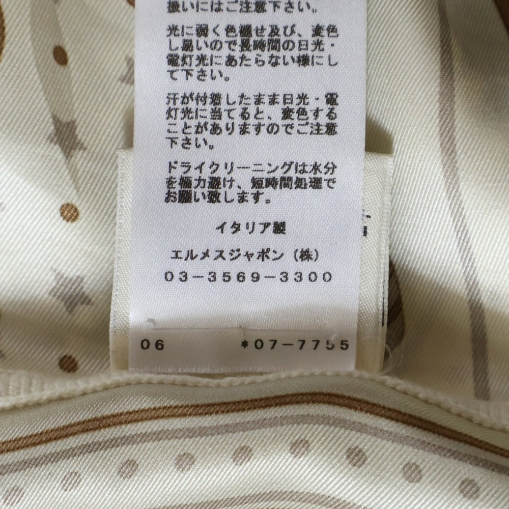 HERMES(エルメス) ペイズリー バンダナ柄 シルク スカーフ 切り替え ニット クルーネック ロングスリーブ 長袖ロング フレア ワンピース ベージュ レディース