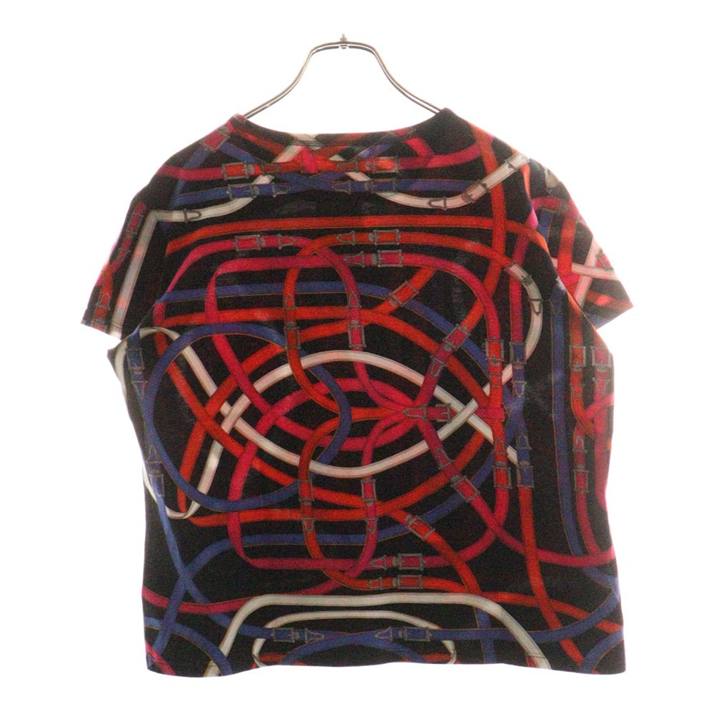 HERMES(エルメス) ベルト総柄プリント クルーネック 半袖Tシャツ カットソー マルチカラー ブラック/レッド レディース