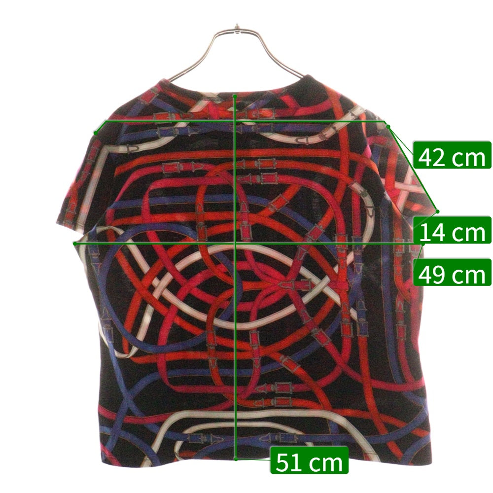 HERMES(エルメス) ベルト総柄プリント クルーネック 半袖Tシャツ カットソー マルチカラー ブラック/レッド レディース