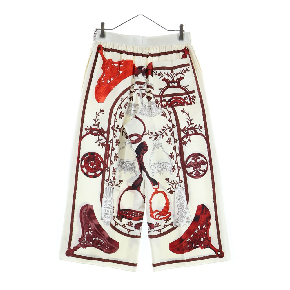 HERMES(エルメス) 24SS ツイルレーヌ 総柄プリント シルク スカーフ ワイドパンツ アイボリー/ブラウン レディース 4E0448DD