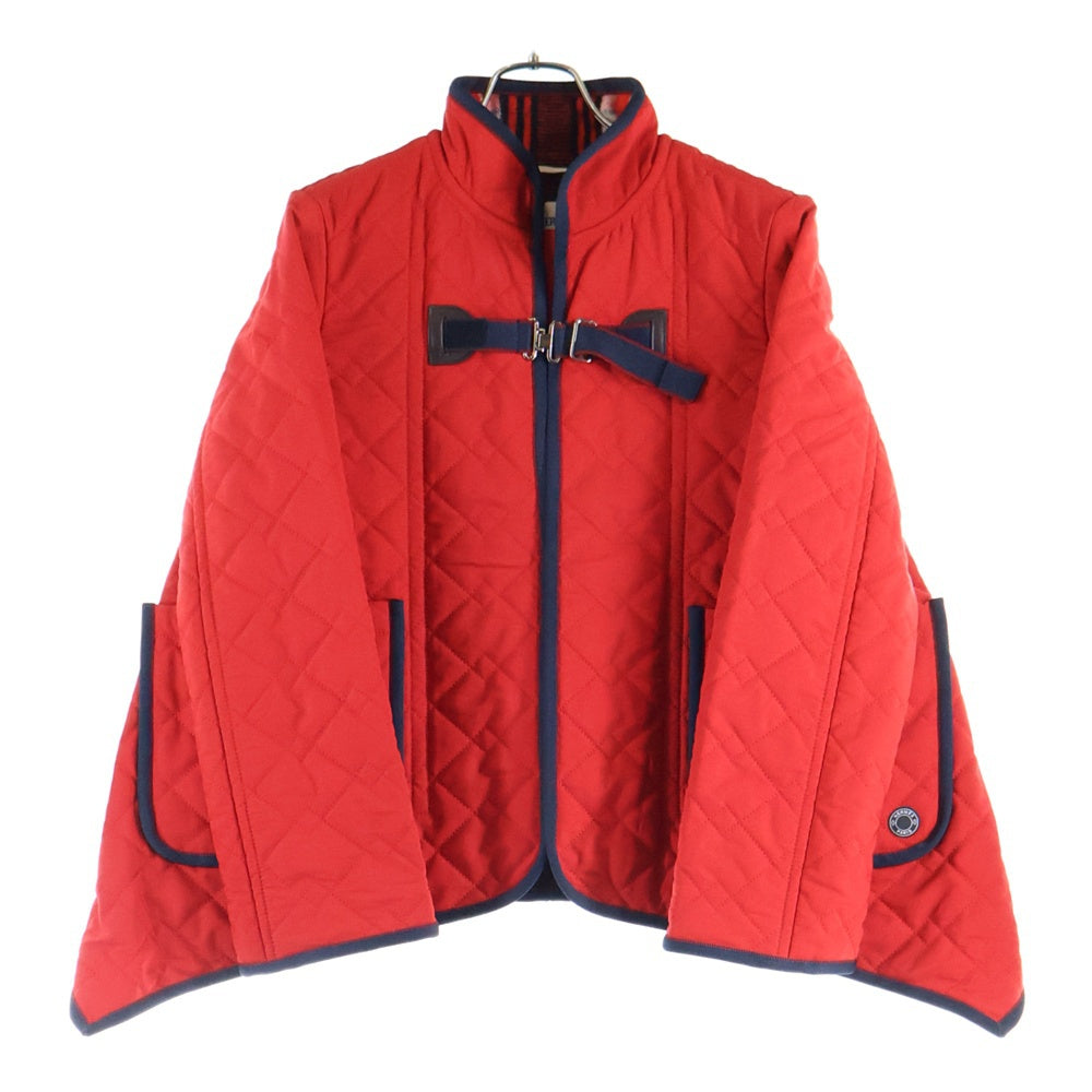 HERMES(エルメス) キルティング スタンドカラー 裏地チェック総柄 ベルトデザイン ジップアップ ジャケット レッド