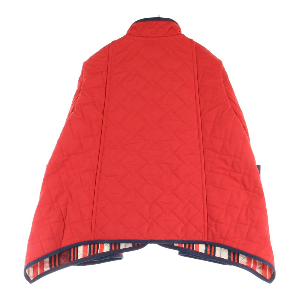 HERMES(エルメス) キルティング スタンドカラー 裏地チェック総柄 ベルトデザイン ジップアップ ジャケット レッド